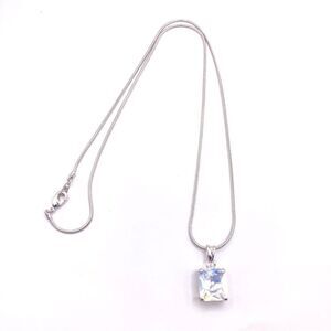 Dainty Silver Snake Chain CZ Solitaire Halo Pendant Necklace
